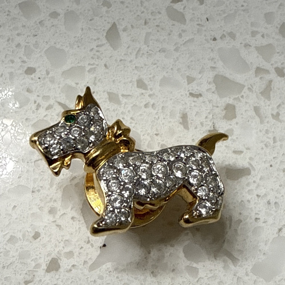 Swarovski SCOTTIE DOG Pave Crystal Signed Swan Tie Tack Tac Lapel Pin Retired
